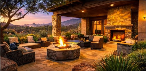 Professional desert landscape design in El Mirage with golden barrel cacti and palo verde trees